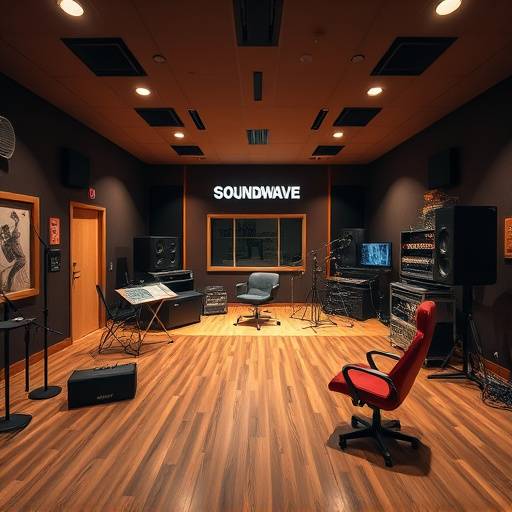 A wide shot of the SoundWave Studios' live recording room